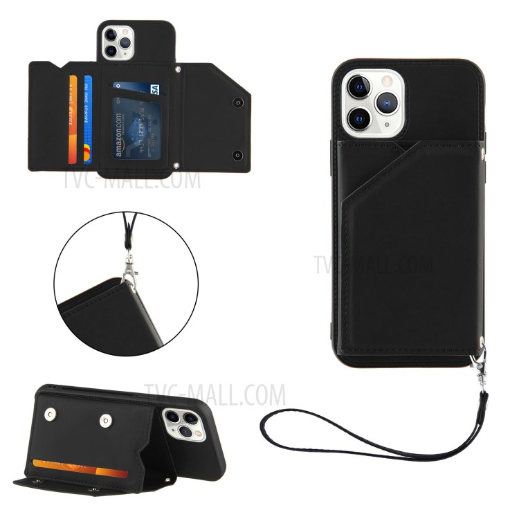 Rubberized Stand Card Holder PU Leather + TPU Phone Shell for iPhone 11 Pro 5.8-inch - Black-1