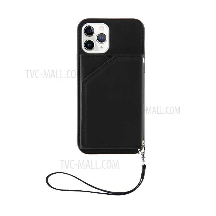 Rubberized Stand Card Holder PU Leather + TPU Phone Shell for iPhone 11 Pro 5.8-inch - Black-2