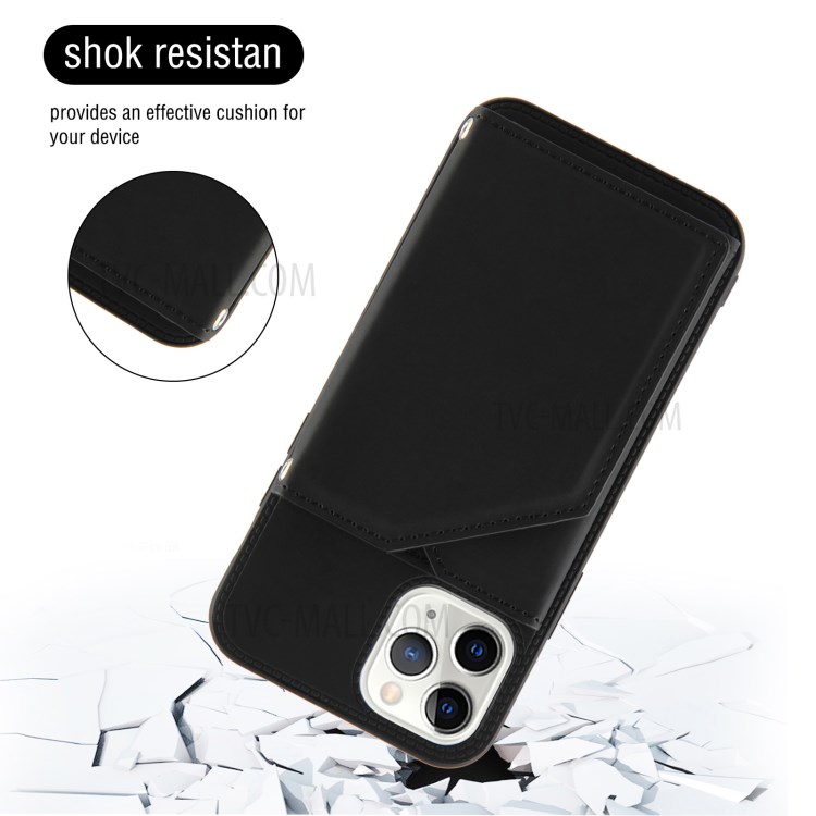 Rubberized Stand Card Holder PU Leather + TPU Phone Shell for iPhone 11 Pro 5.8-inch - Black-4