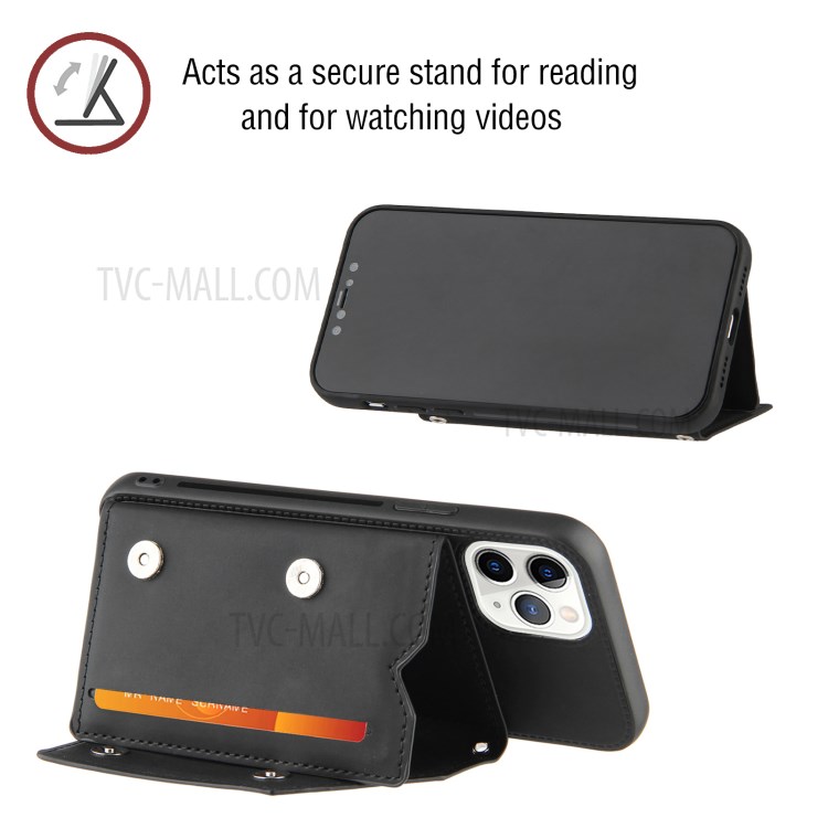 Rubberized Stand Card Holder PU Leather + TPU Phone Shell for iPhone 11 Pro 5.8-inch - Black-5