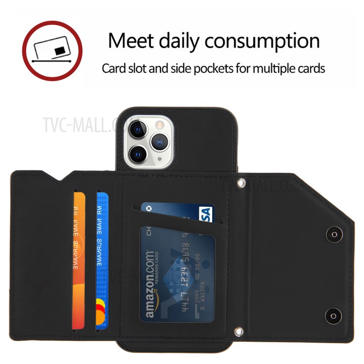Rubberized Stand Card Holder PU Leather + TPU Phone Shell for iPhone 11 Pro 5.8-inch - Black-6
