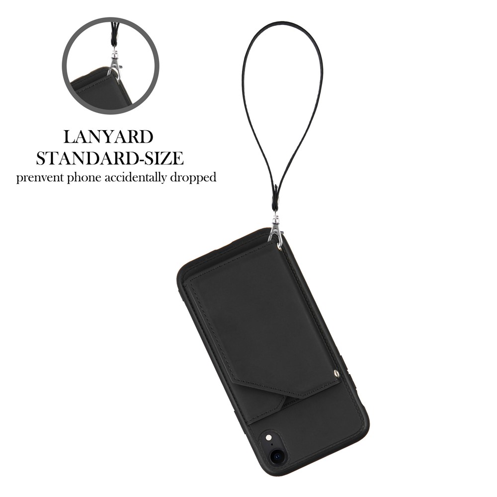 Stand Card Holder Rubberized Leather Skin TPU Phone Case for iPhone XR 6.1-inch - Black-3