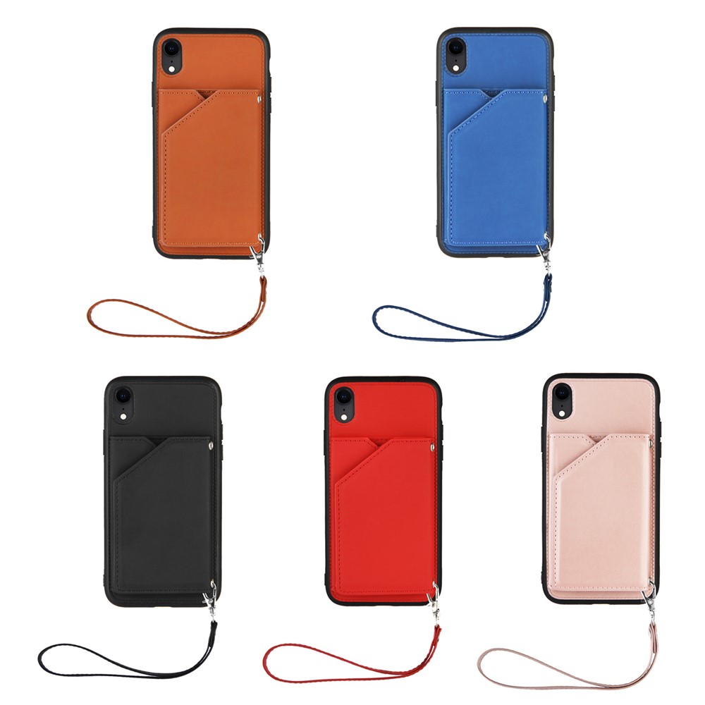 Stand Card Holder Rubberized Leather Skin TPU Phone Case for iPhone XR 6.1-inch - Black-7