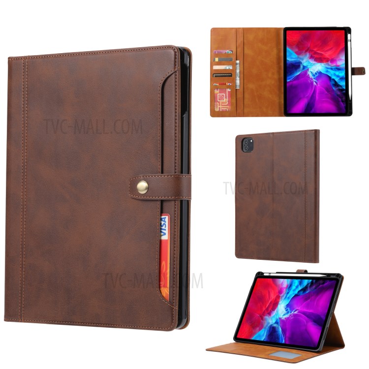 Pen Slot Design Coque En Cuir PU Avec Support De Portefeuille Pour IPad Pro 11 Pouces (2020) - Marron-1