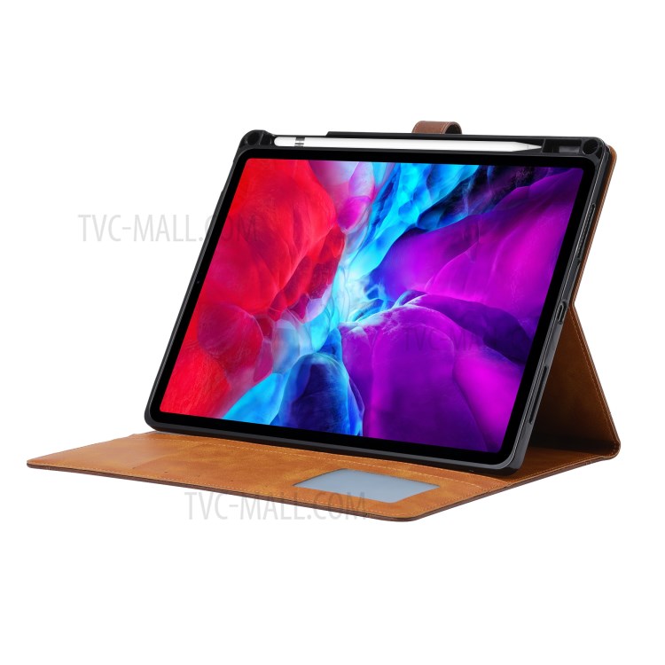 Pen Slot Design Coque En Cuir PU Avec Support De Portefeuille Pour IPad Pro 11 Pouces (2020) - Marron-4