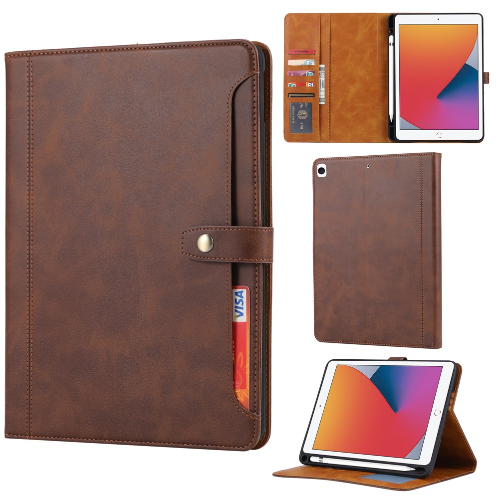 Wallet Stand Design Case di Tablet in Pelle PU Per Ipad 10.2 (2020) - Marrone