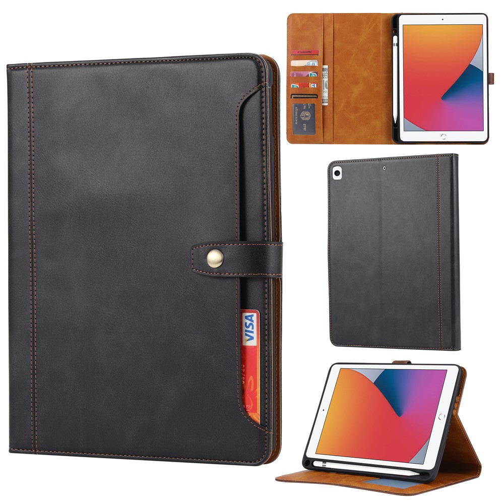 Wallet Stand Design PU Leather Tablet Case for iPad 10.2 (2020) - Black