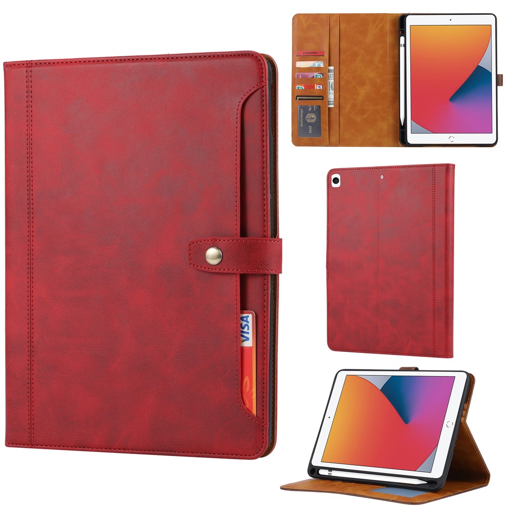 Wallet Stand Design PU Leather Tablet Case for iPad 10.2 (2020) - Red