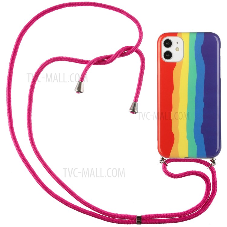 Anti-drop Rainbow Pattern IMD TPU Protective Cover with 60 Inches Strap for iPhone 11 6.1 inch - Red and Blue-1