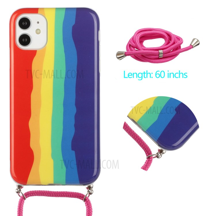Anti-drop Rainbow Pattern IMD TPU Protective Cover with 60 Inches Strap for iPhone 11 6.1 inch - Red and Blue-2