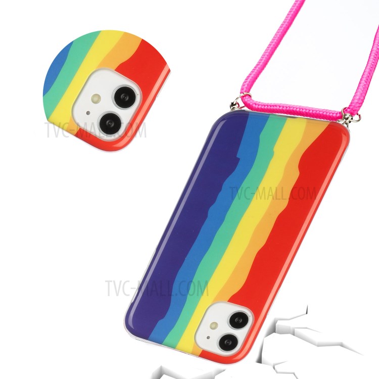 Anti-drop Rainbow Pattern IMD TPU Protective Cover with 60 Inches Strap for iPhone 11 6.1 inch - Red and Blue-3