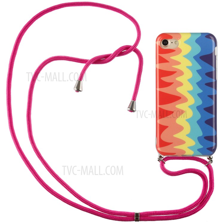 Rainbow Pattern IMD TPU Protective Cover with 60 Inches Handy Strap for iPhone SE (2nd Generation)/iPhone 8/iPhone 7 4.7 inch - Wave Rainbow-1