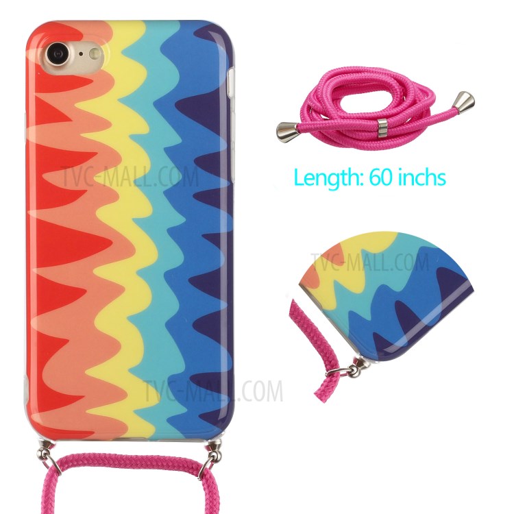 Rainbow Pattern IMD TPU Protective Cover with 60 Inches Handy Strap for iPhone SE (2nd Generation)/iPhone 8/iPhone 7 4.7 inch - Wave Rainbow-2