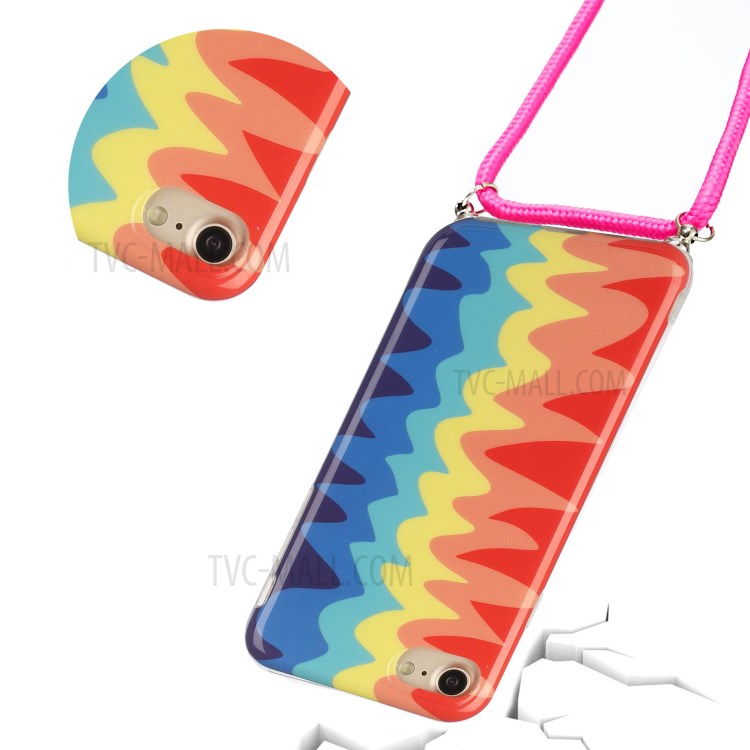 Rainbow Pattern IMD TPU Protective Cover with 60 Inches Handy Strap for iPhone SE (2nd Generation)/iPhone 8/iPhone 7 4.7 inch - Wave Rainbow-3