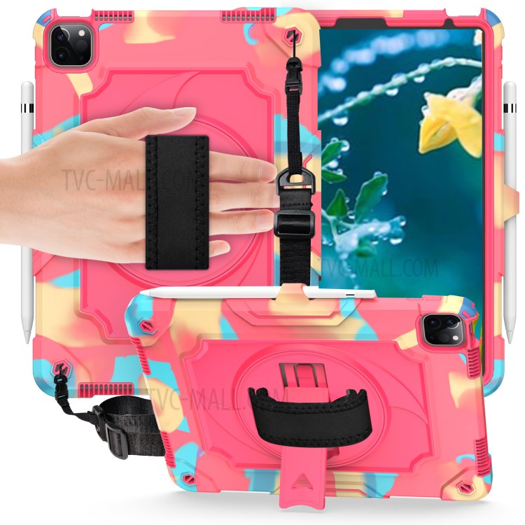 PC + Silicone Tablet Protective Case with 360° Swivel Hand Strap for iPad Air (2020)/iPad Pro 11-inch (2020)/(2018) - Mix Pink-1