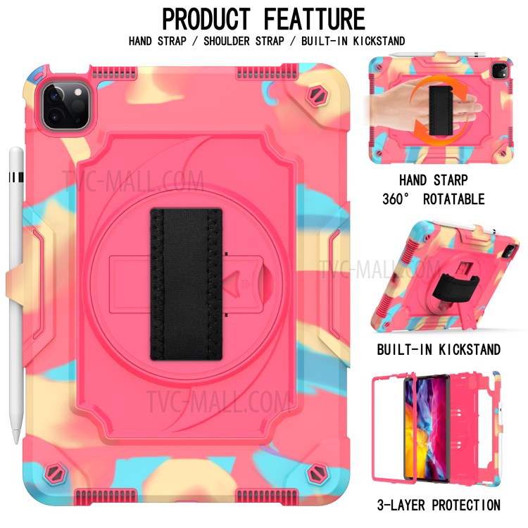 PC + Silicone Tablet Protective Case with 360° Swivel Hand Strap for iPad Air (2020)/iPad Pro 11-inch (2020)/(2018) - Mix Pink-2