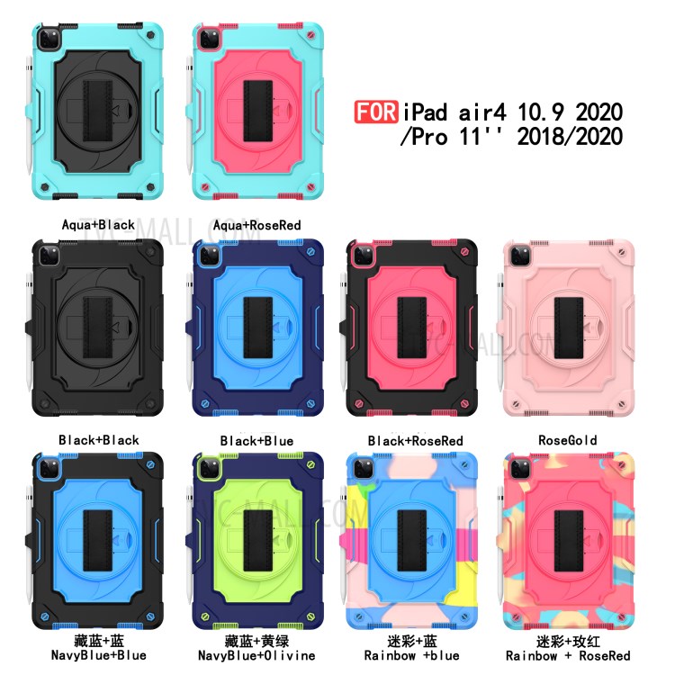 PC + Silicone Tablet Protective Case with 360° Swivel Hand Strap for iPad Air (2020)/iPad Pro 11-inch (2020)/(2018) - Mix Pink-5