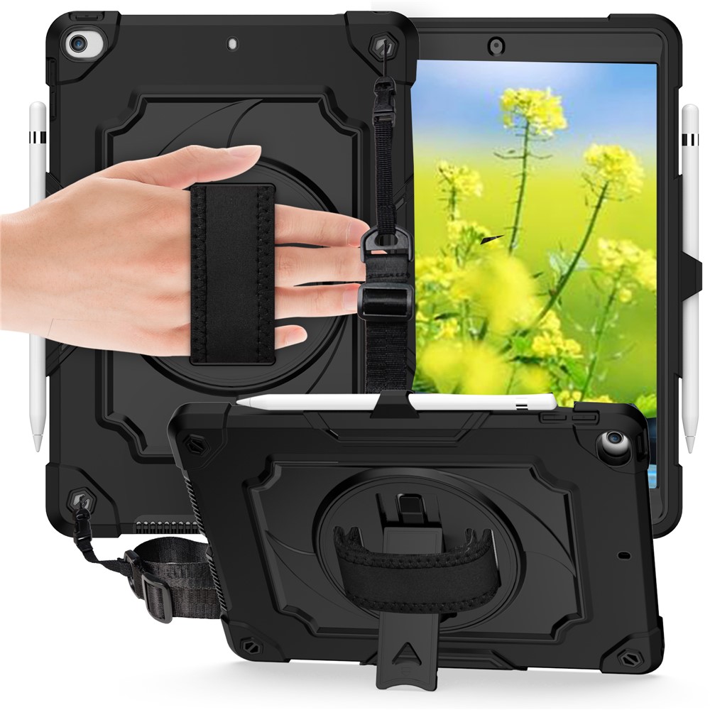 Case de Tablette PC et Silicone à L'épreuve Des Chocs Avec Sangle Pivotante à 360 ° Pour Ipad 10.2 (2020) / (2019) - Tout Noir