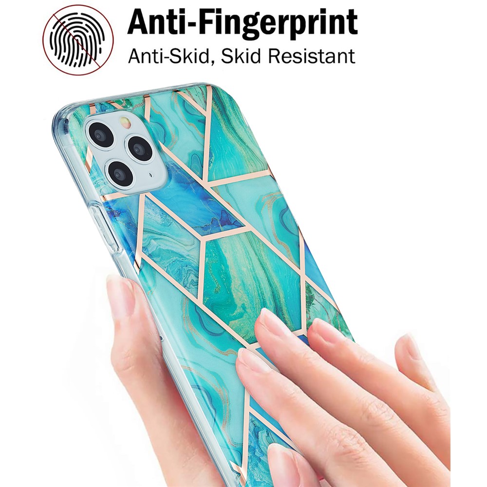 2.0mm Electroplating IMD Marble Pattern Splicing Full Protection TPU Protector Cover for iPhone 11 Pro Max - Blue/Green-3