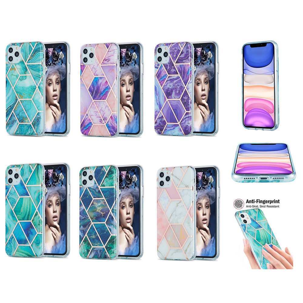2.0mm Electroplating IMD Marble Pattern Splicing Full Protection TPU Protector Cover for iPhone 11 Pro Max - Blue/Green-5