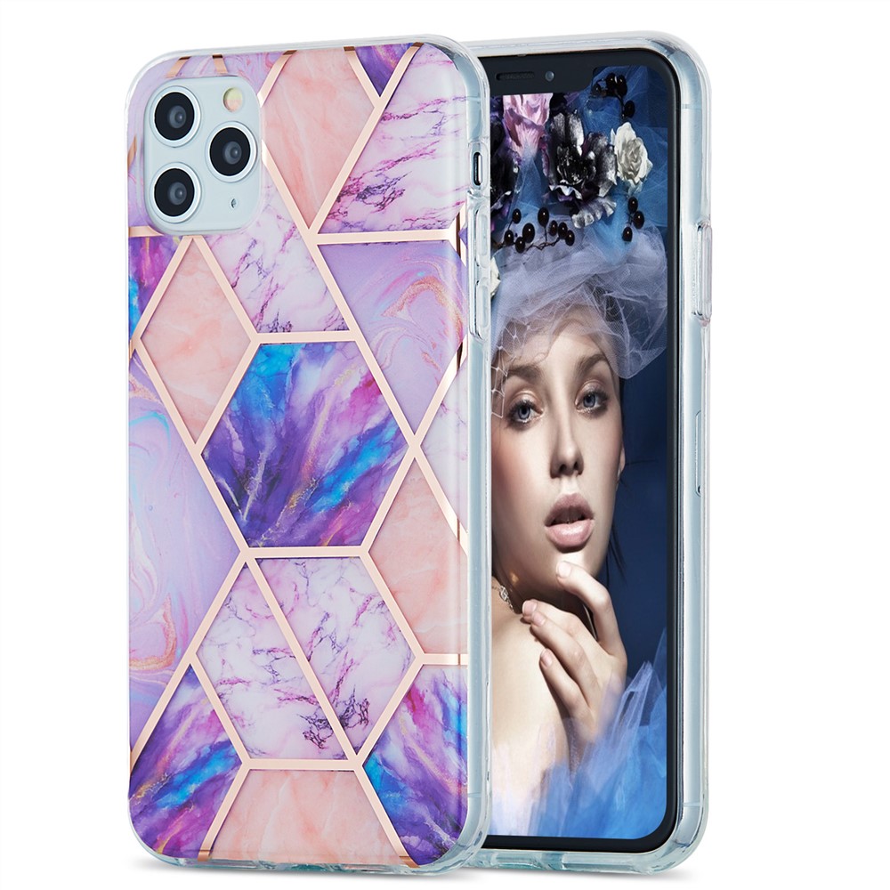 2.0mm Electroplating IMD Marble Pattern Splicing Full Protection TPU Protector Cover for iPhone 11 Pro Max - Light Purple