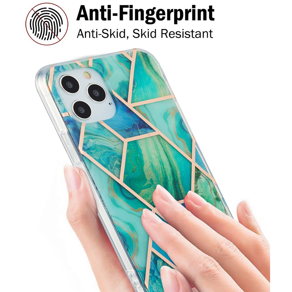 IMD Splicing Marble Pattern Design 2.0mm Electroplating TPU Protector Cover for iPhone 12/12 Pro - Green-2