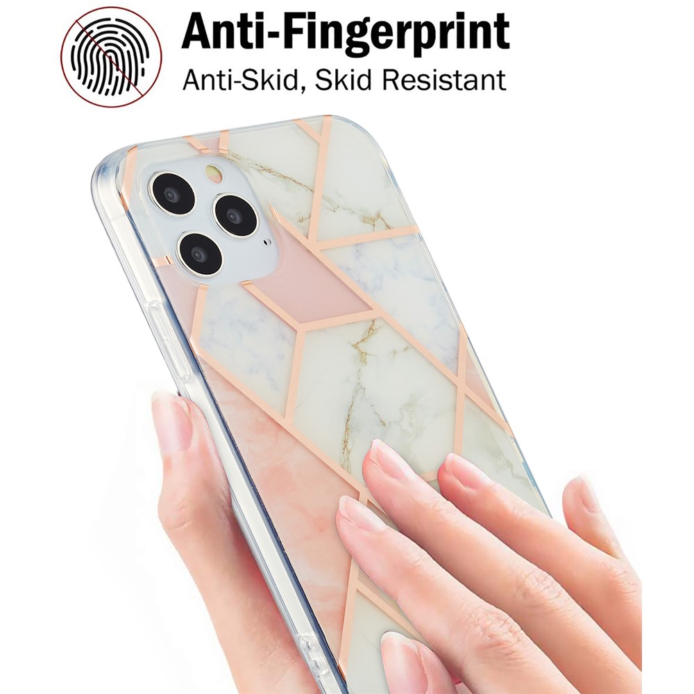 IMD Splicing Marble Pattern Design 2.0mm Electroplating TPU Protector Cover for iPhone 12/12 Pro - Pink/White-2