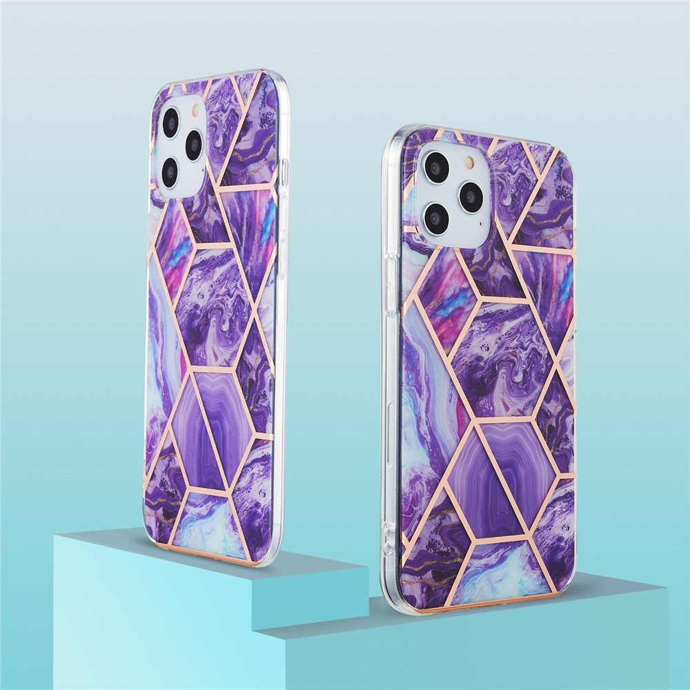 Electroplating IMD Marble Pattern Splicing Case for iPhone 12 Pro Max 2.0mm TPU Protector Cover - Dark Purple-2