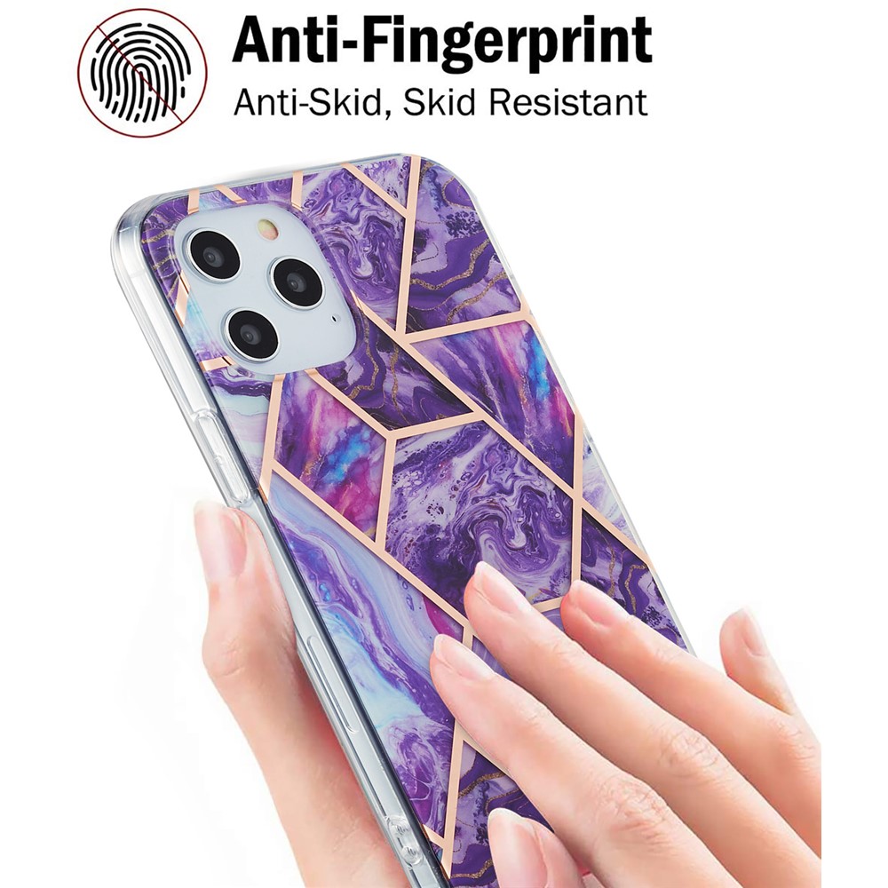 Electroplating IMD Marble Pattern Splicing Case for iPhone 12 Pro Max 2.0mm TPU Protector Cover - Dark Purple-3
