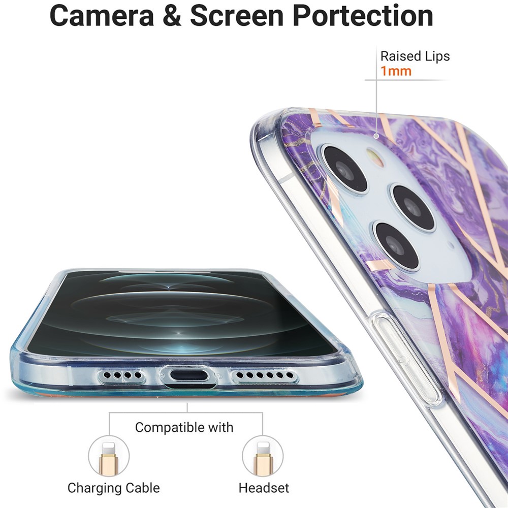 Electroplating IMD Marble Pattern Splicing Case for iPhone 12 Pro Max 2.0mm TPU Protector Cover - Dark Purple-4