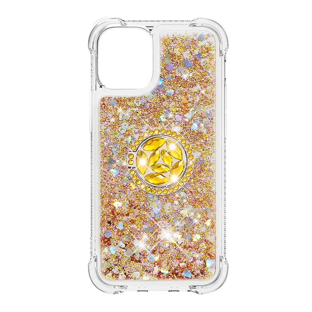 Drop-proof Quicksand Ring Kickstand TPU Cell Phone Protective Shell for iPhone 12 mini - Gold-2