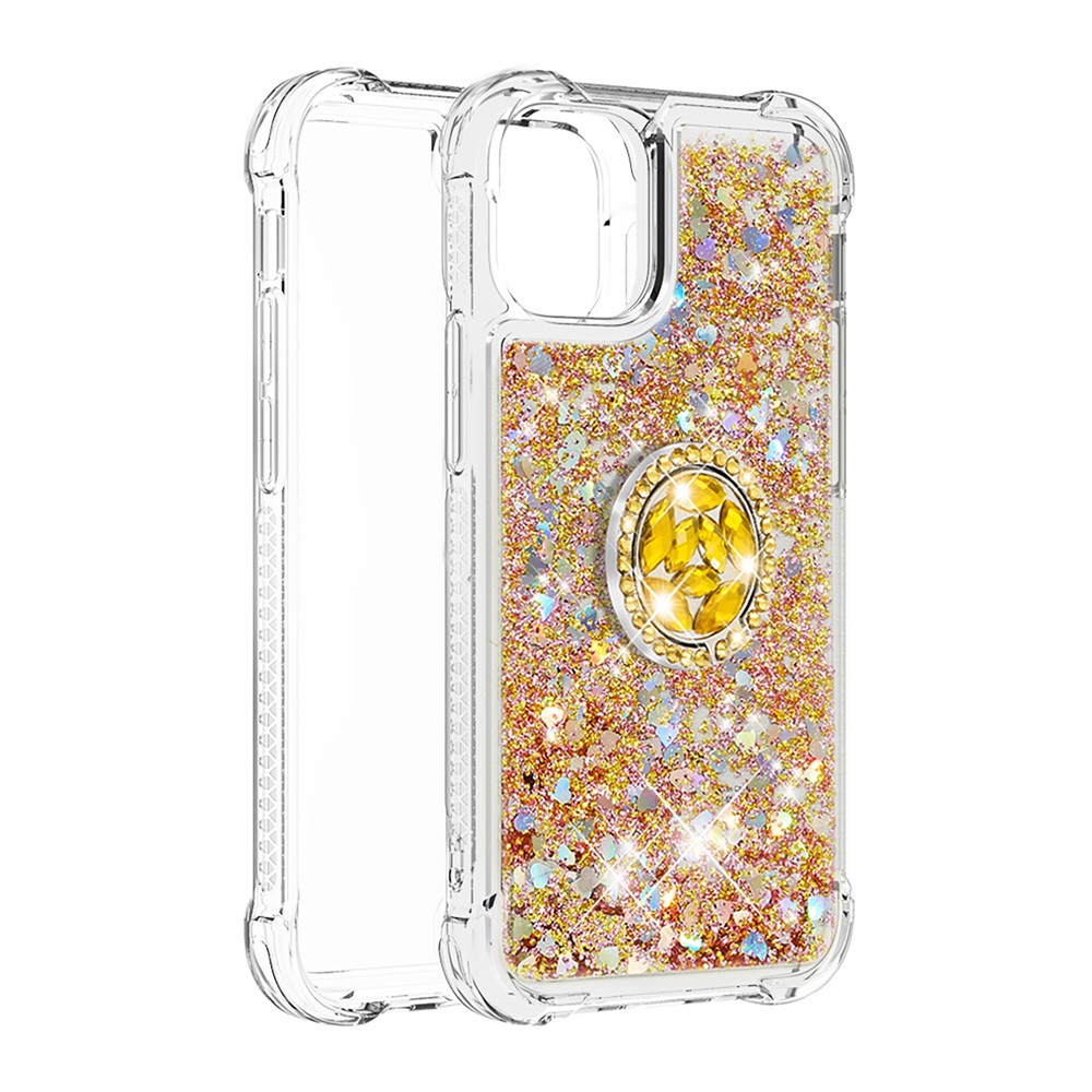 Drop-proof Quicksand Ring Kickstand TPU Cell Phone Protective Shell for iPhone 12 mini - Gold-3