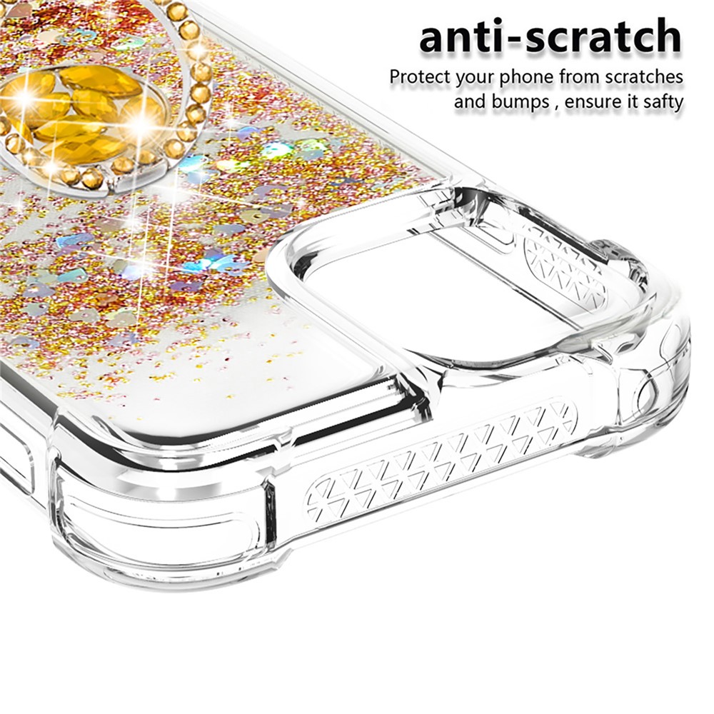 Drop-proof Quicksand Ring Kickstand TPU Cell Phone Protective Shell for iPhone 12 mini - Gold-4