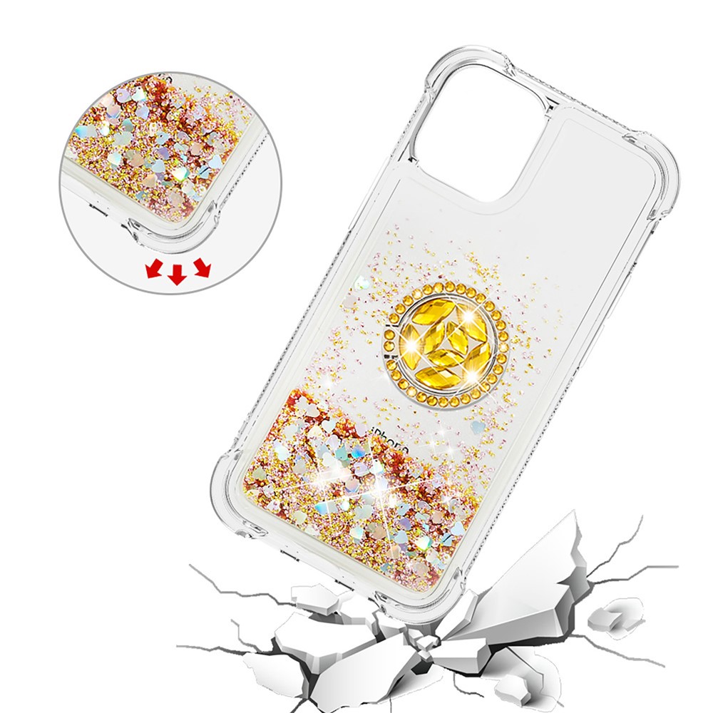 Drop-proof Quicksand Ring Kickstand TPU Cell Phone Protective Shell for iPhone 12 mini - Gold-5