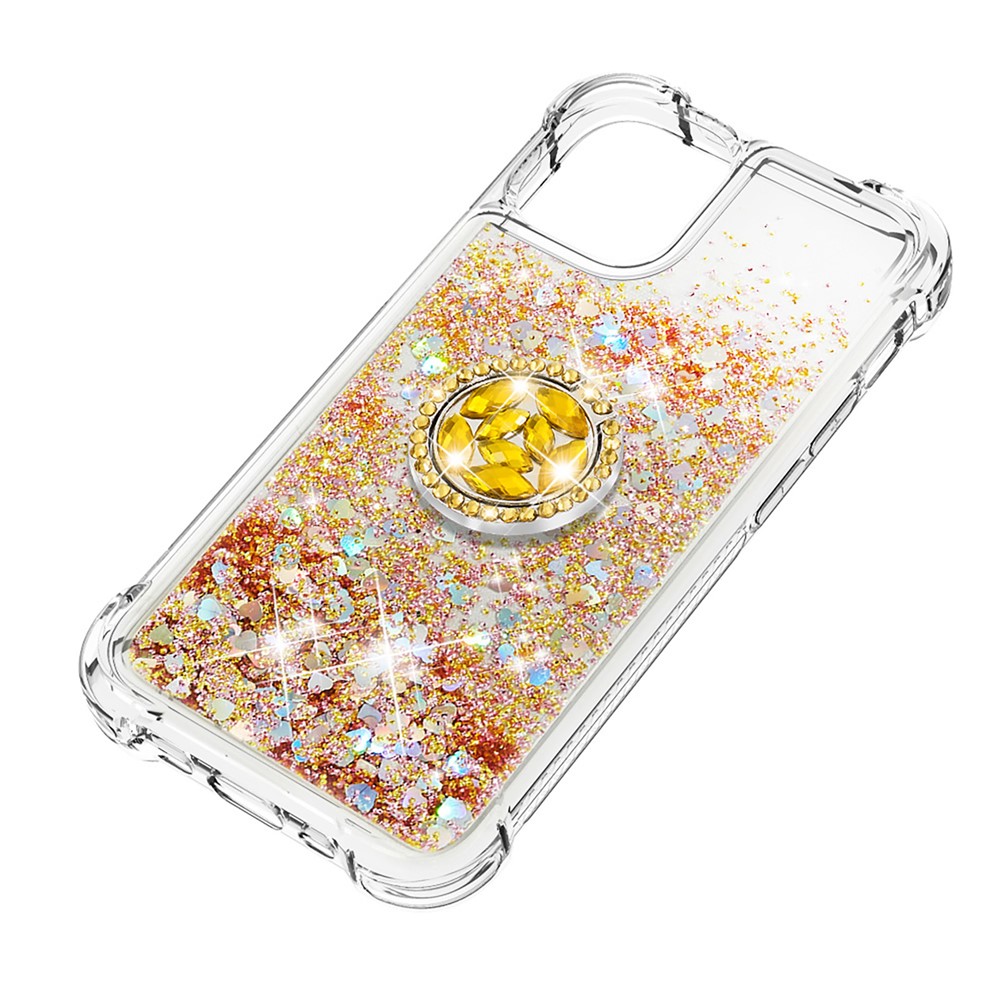 Drop-proof Quicksand Ring Kickstand TPU Cell Phone Protective Shell for iPhone 12 mini - Gold-6