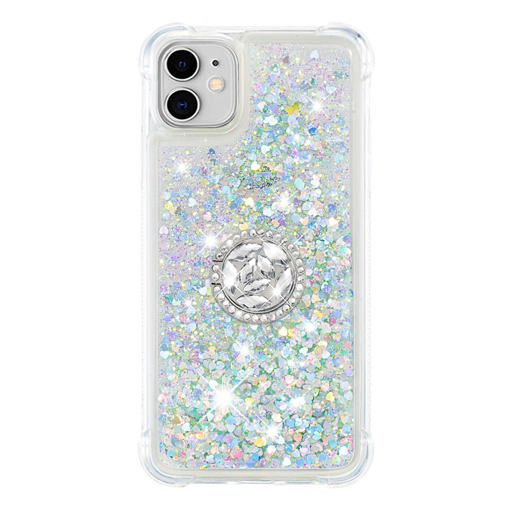 Glitter A Prueba De Gotas Quicksand Anillo Kickstand TPU Teléfono Cáscara Protectora Para IPhone 11 6.1 Pulgadas - Verde Claro-2
