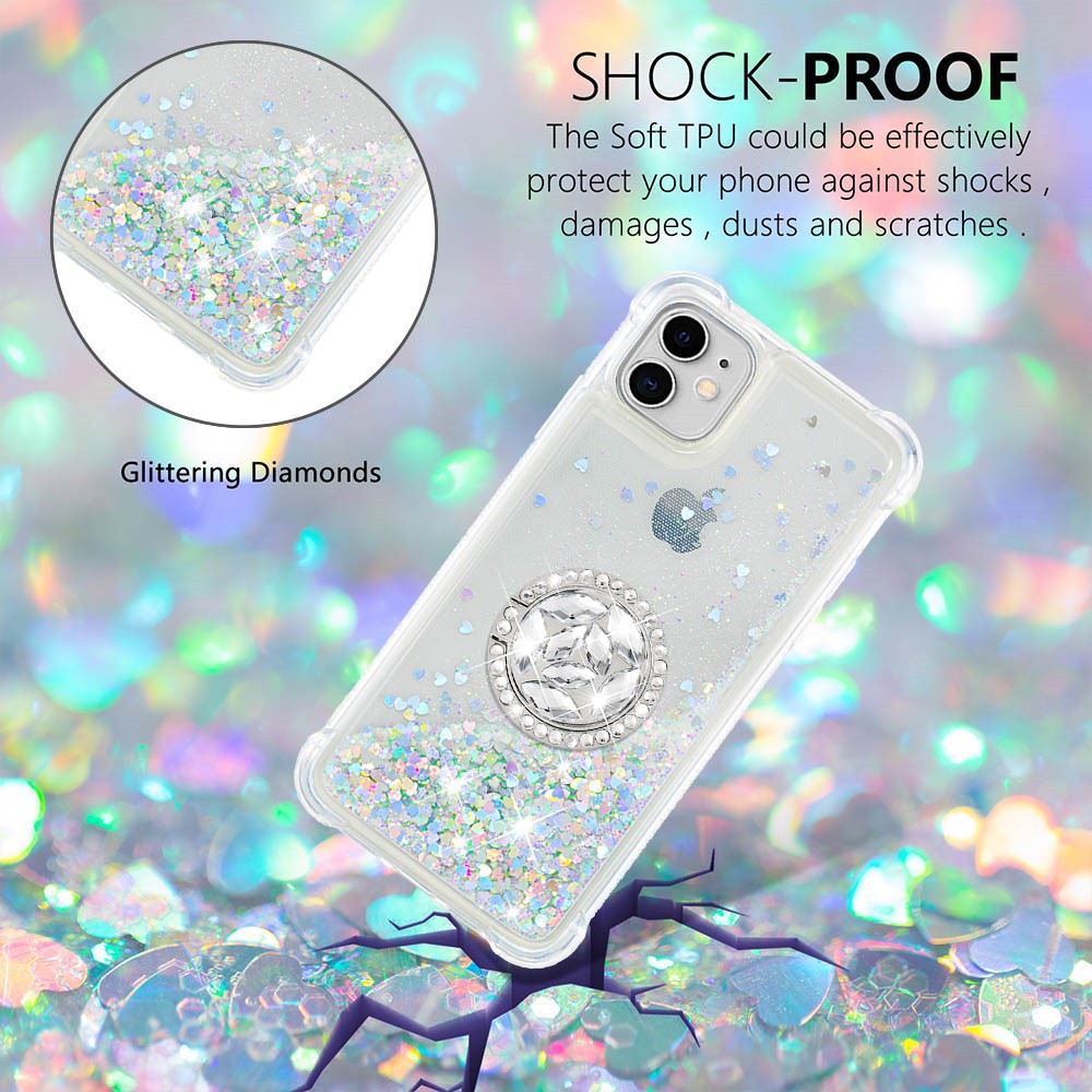 Glitter A Prueba De Gotas Quicksand Anillo Kickstand TPU Teléfono Cáscara Protectora Para IPhone 11 6.1 Pulgadas - Verde Claro-4
