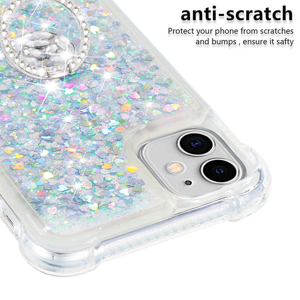 Glitter A Prueba De Gotas Quicksand Anillo Kickstand TPU Teléfono Cáscara Protectora Para IPhone 11 6.1 Pulgadas - Verde Claro-5