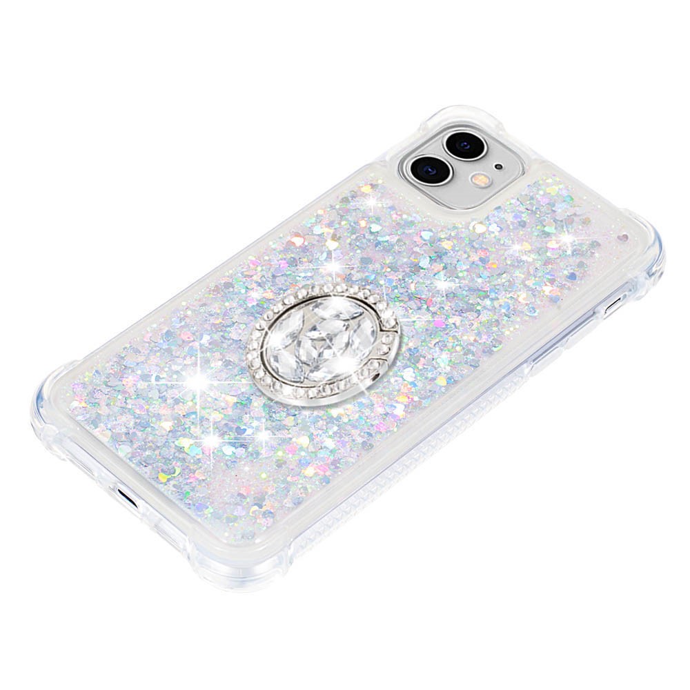 Glitter A Prueba De Gotas Quicksand Anillo Kickstand TPU Teléfono Cáscara Protectora Para IPhone 11 6.1 Pulgadas - Verde Claro-6