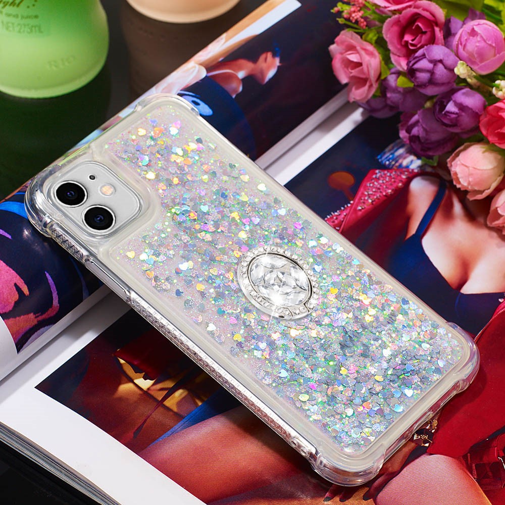 Glitter A Prueba De Gotas Quicksand Anillo Kickstand TPU Teléfono Cáscara Protectora Para IPhone 11 6.1 Pulgadas - Verde Claro-7