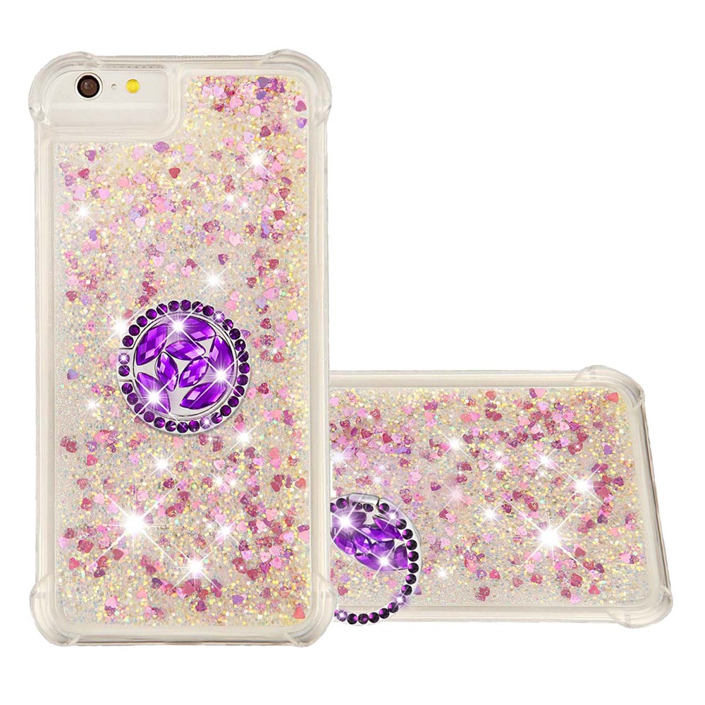 Shockproof Glitter Sequins Quicksand TPU Phone Protective Shell with Ring Kickstand for iPhone 6s/7/8/SE (2nd Generation) - Rose Gold-1