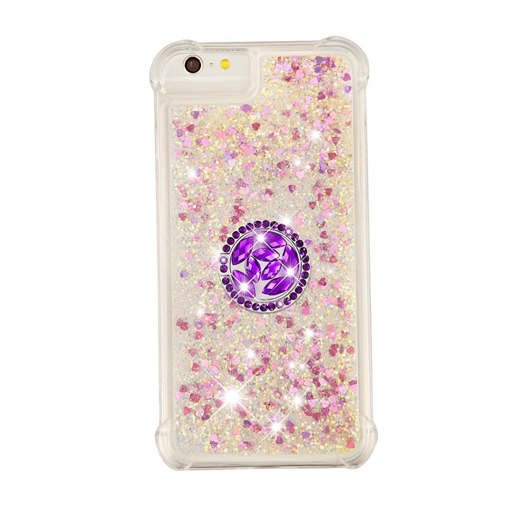 Shockproof Glitter Sequins Quicksand TPU Phone Protective Shell with Ring Kickstand for iPhone 6s/7/8/SE (2nd Generation) - Rose Gold-2