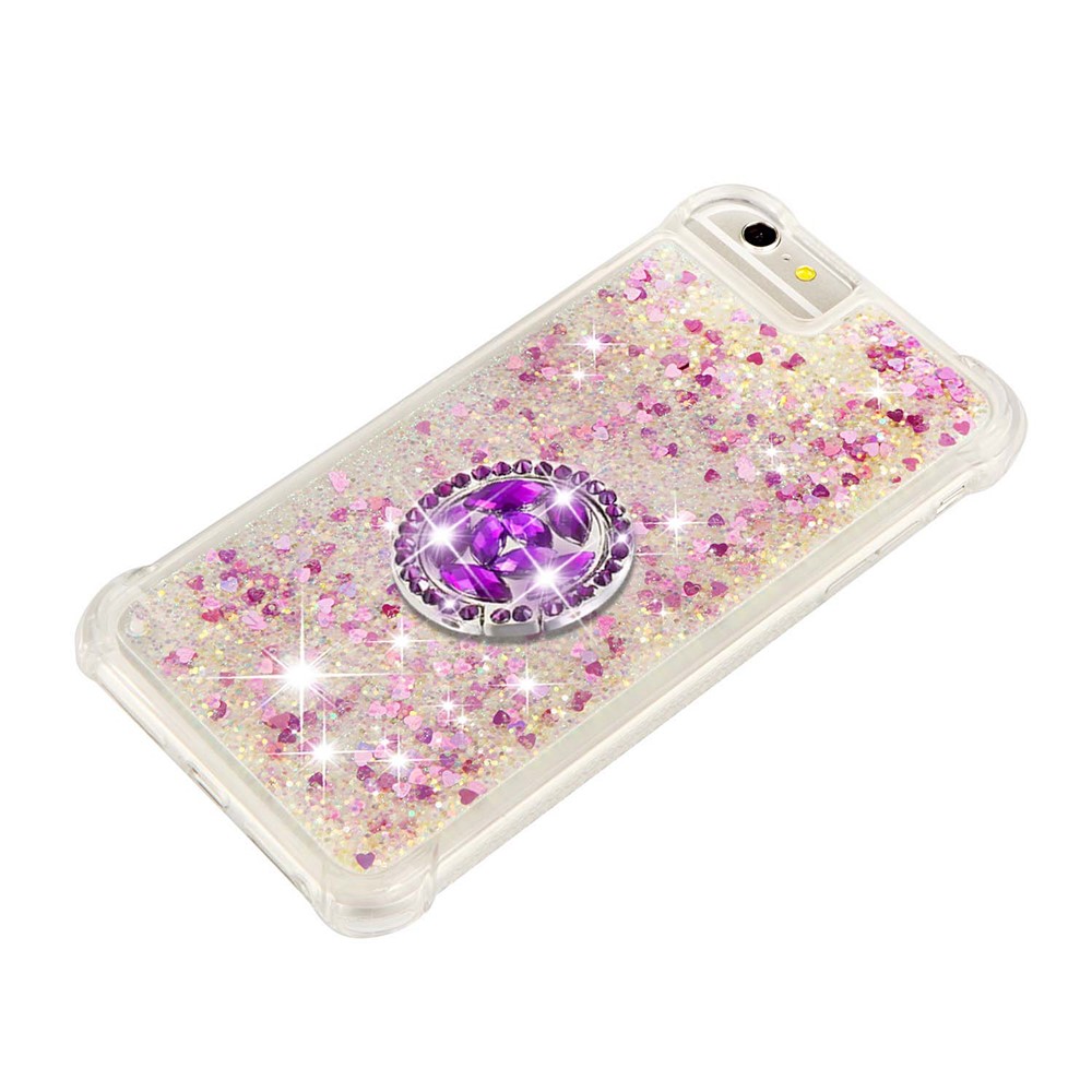Shockproof Glitter Sequins Quicksand TPU Phone Protective Shell with Ring Kickstand for iPhone 6s/7/8/SE (2nd Generation) - Rose Gold-3