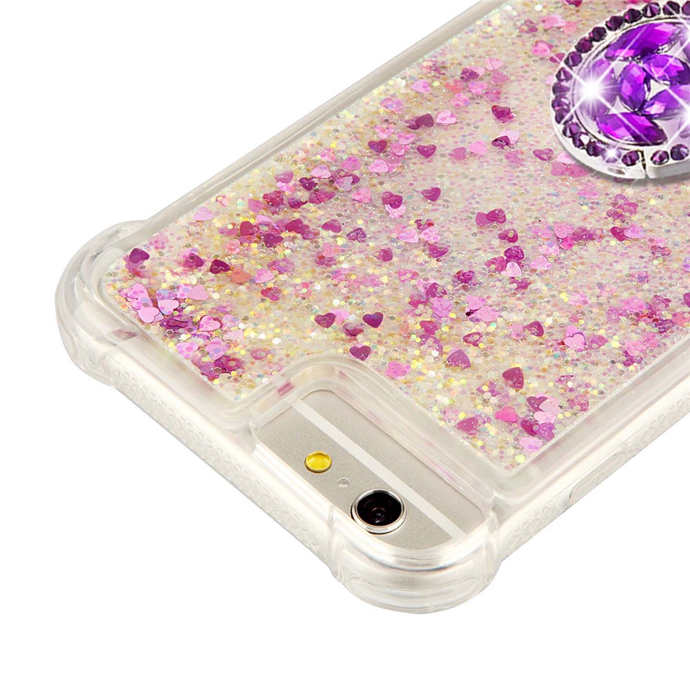Shockproof Glitter Sequins Quicksand TPU Phone Protective Shell with Ring Kickstand for iPhone 6s/7/8/SE (2nd Generation) - Rose Gold-4