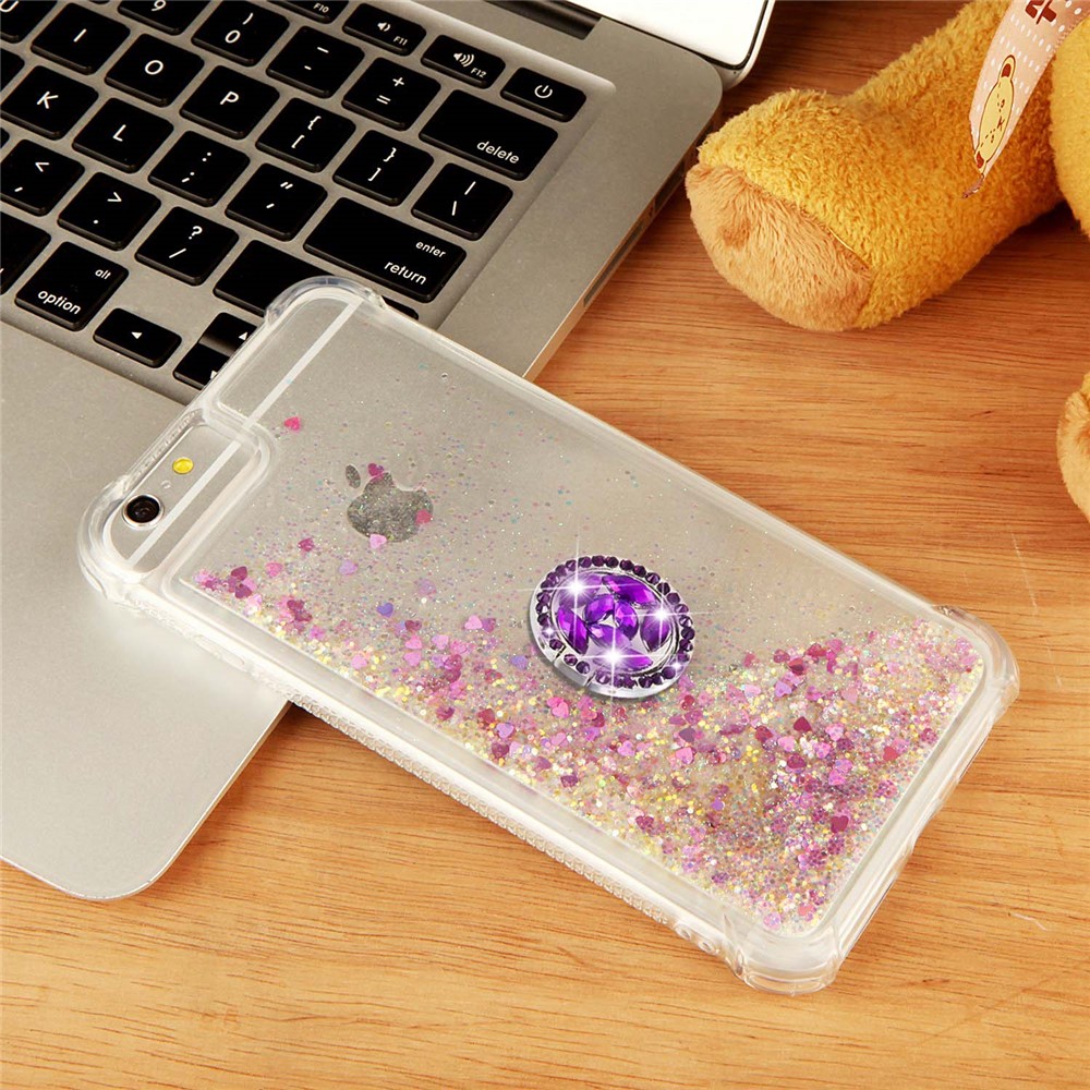 Shockproof Glitter Sequins Quicksand TPU Phone Protective Shell with Ring Kickstand for iPhone 6s/7/8/SE (2nd Generation) - Rose Gold-6