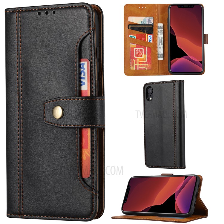Leather Wallet Stand Phone Shell for iPhone XR 6.1 inch Case - Black-1