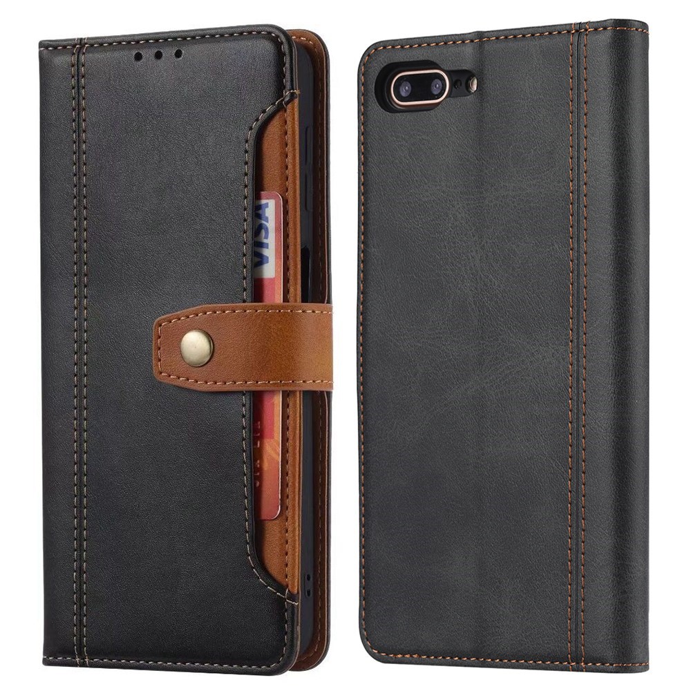 Leather Wallet Stand Protective Shell for iPhone SE (2nd Generation)/8/7 4.7 inch Case - Black-1