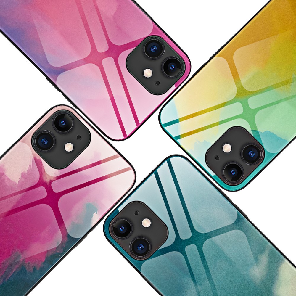 Stylish Watercolor Design Glass Panel + TPU Edge Case for iPhone 12 Pro Max - Zixia-2