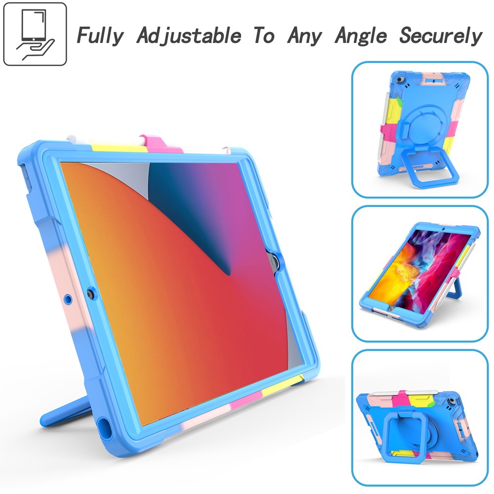 PC and Silicone Tablet Case with Rotating Kickstand for iPad 10.2 (2019)/(2020) - Rainbow/Blue-2