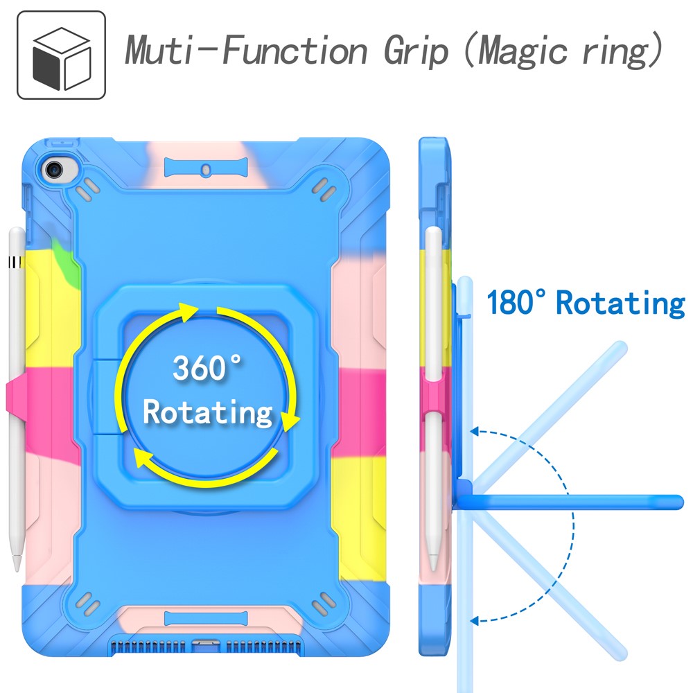 PC and Silicone Tablet Case with Rotating Kickstand for iPad 10.2 (2019)/(2020) - Rainbow/Blue-3